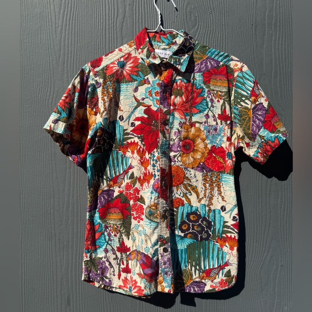 Raga Man Men’s Floral Batik Tropical Short Sleeve Button Up Size SM
